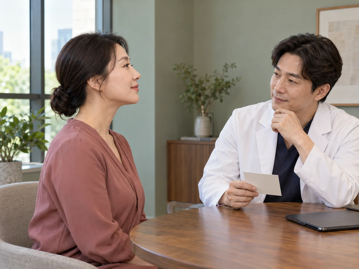 부위별 지방이식 상담을 표현한 생성 이미지이며 실제 환자의 진료 사진이 아닙니다.