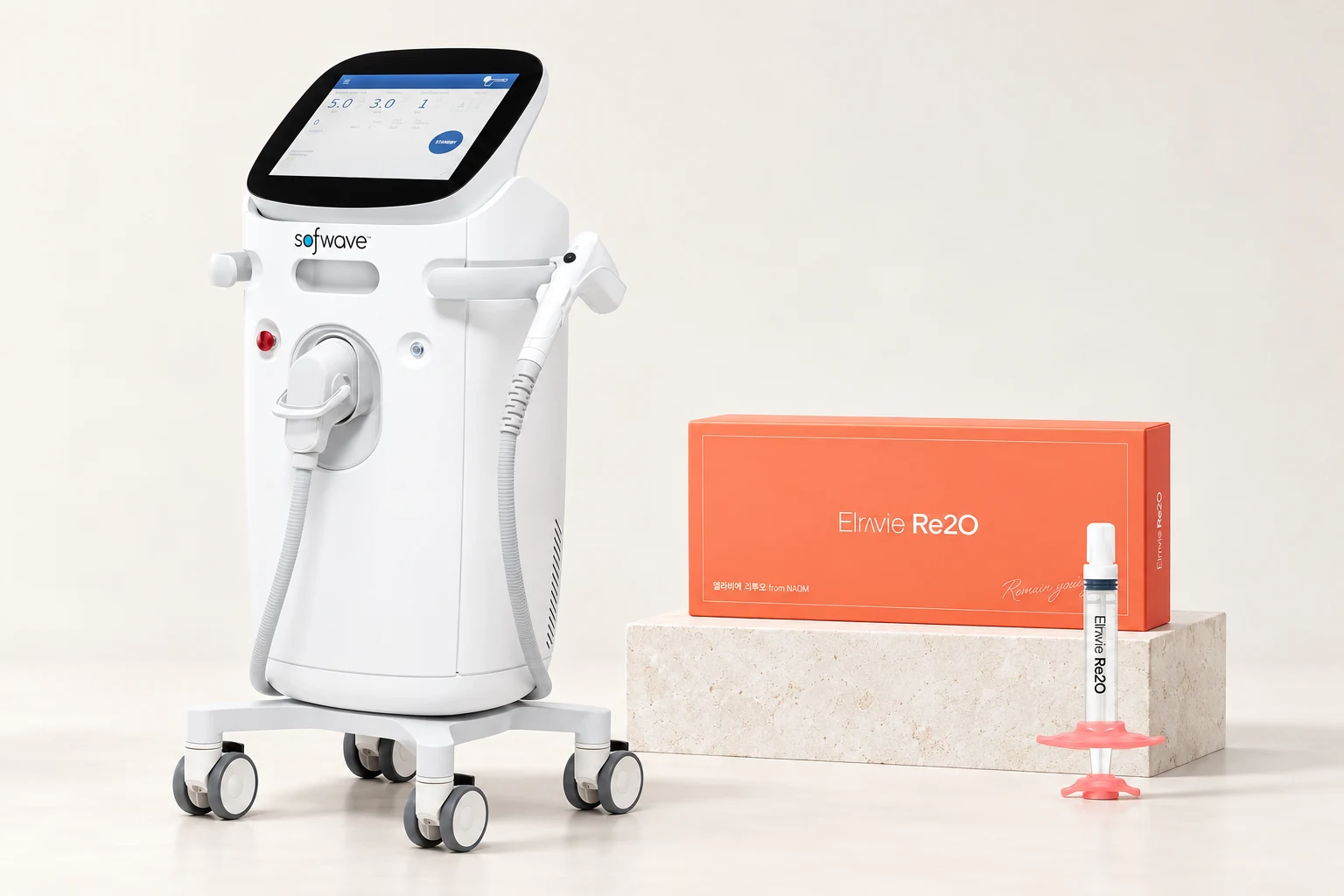 صورة تركيب الجهاز والمنتجات لبرنامج Sofwave 100 نبضة + Re2O 6cc